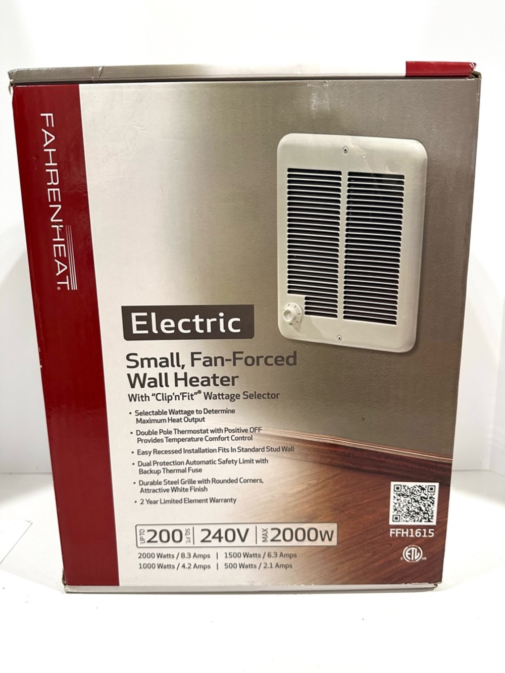 New Marley Fahrenheat FFH1615 Fan-Forced Wall Heater - 2000W @ 240V, 200 Sq Ft